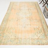 Orange vintage turkish rug, 6x9 feet vintage pastel orange carpet