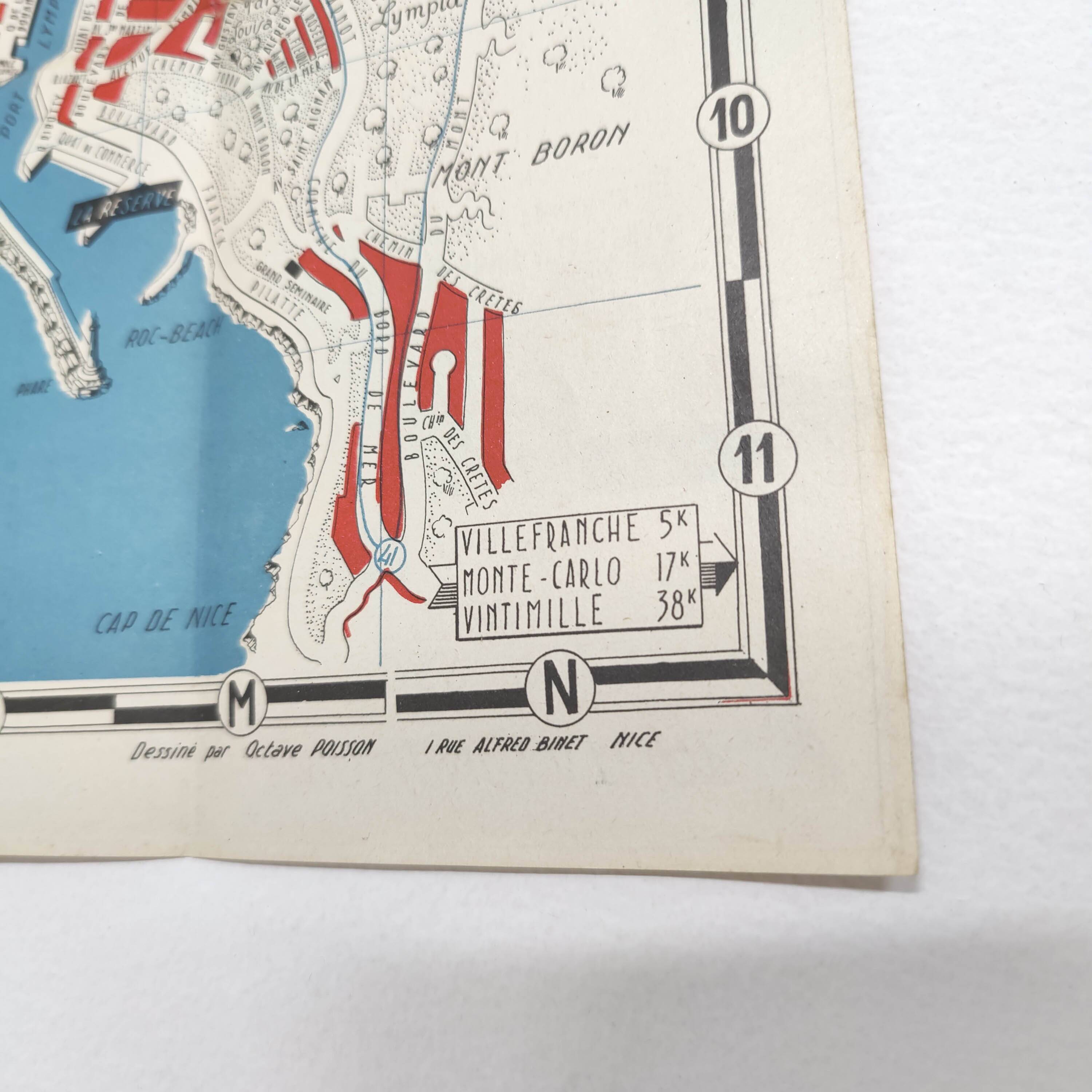 Tourist map of Nice 1950 French Riviera