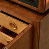 1950's Oakwood Display Cabinet with Sliding Glass Panels