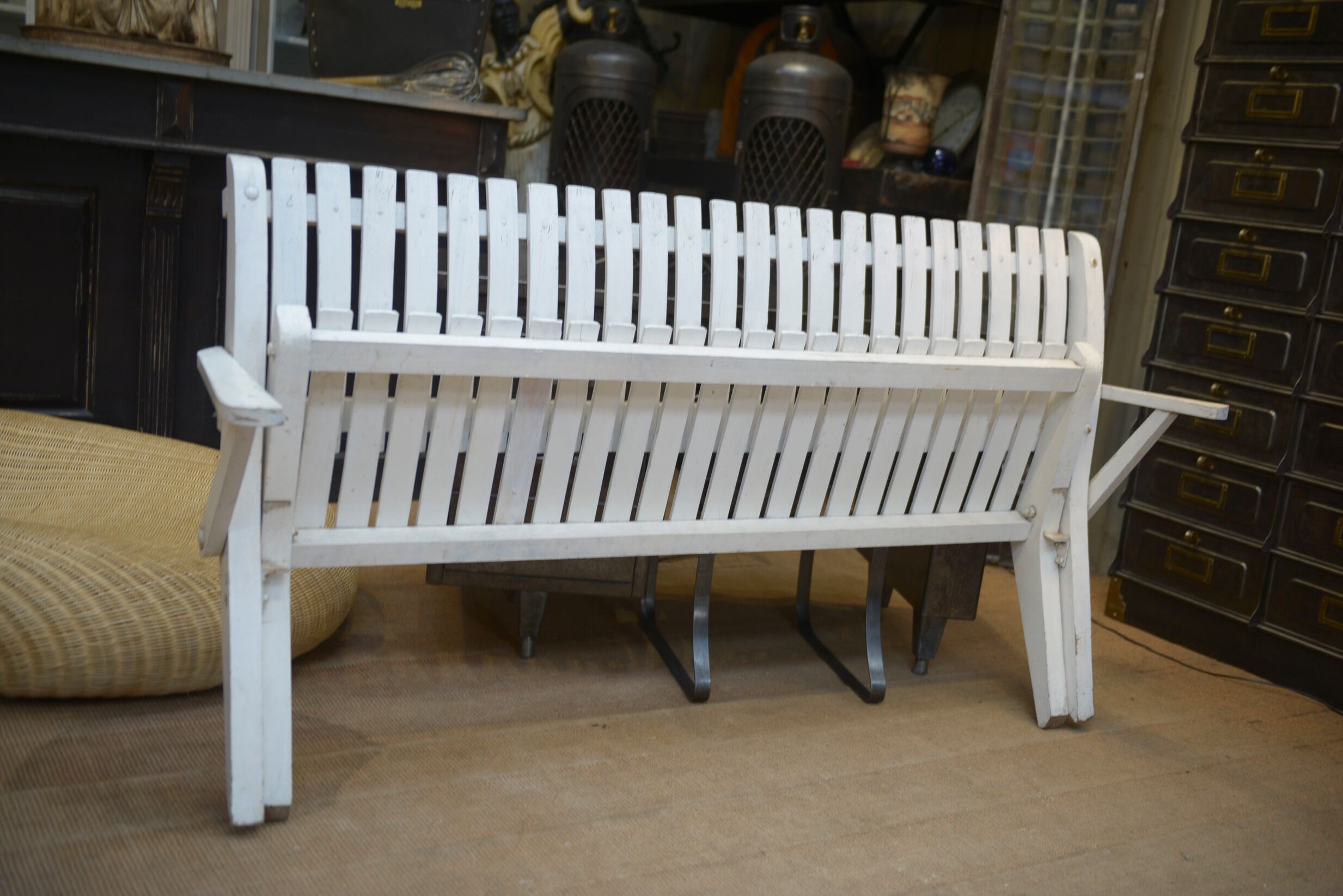 Folding garden bench in white lacquered beech of vintage origin 1950