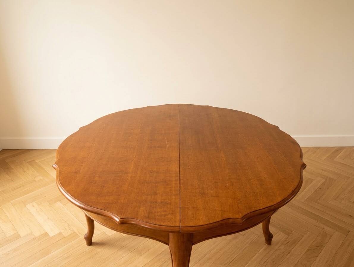 Round extendable oak dining table