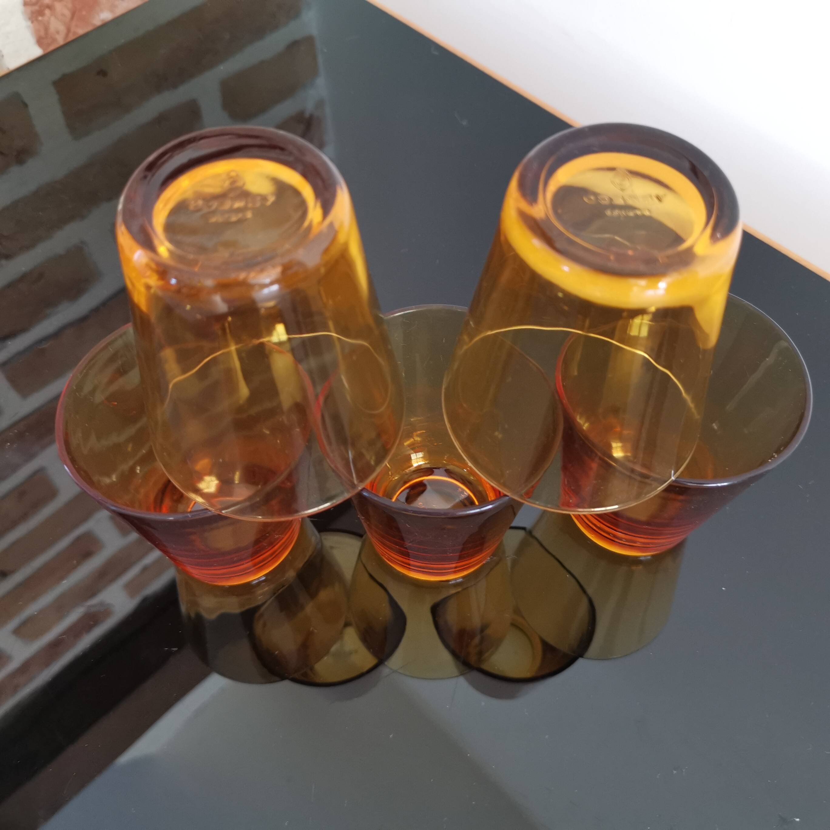 Set of 5 amber brown glasses Vereco 1970s