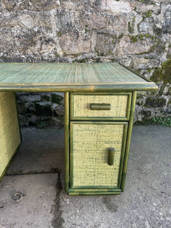 Grand bureau rotin vert