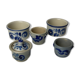 Series of 5 small blue sandstone pots