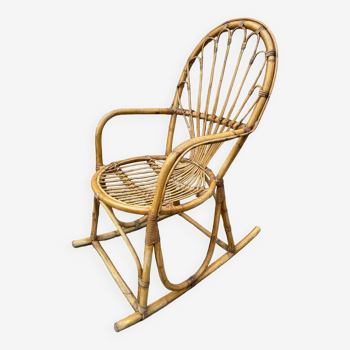 Rocking-chair rotin Italie 1950