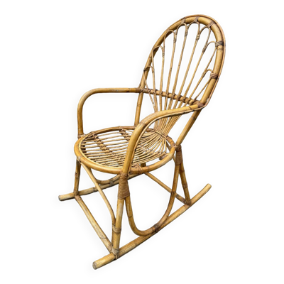 Rocking-chair rotin Italie 1950