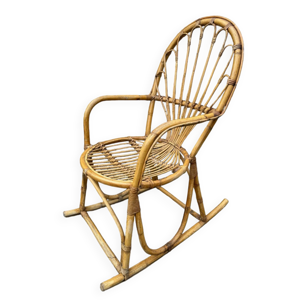 Rocking-chair rotin Italie 1950