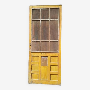 Porte ancienne 221cm / boiserie à carreaux grillagé