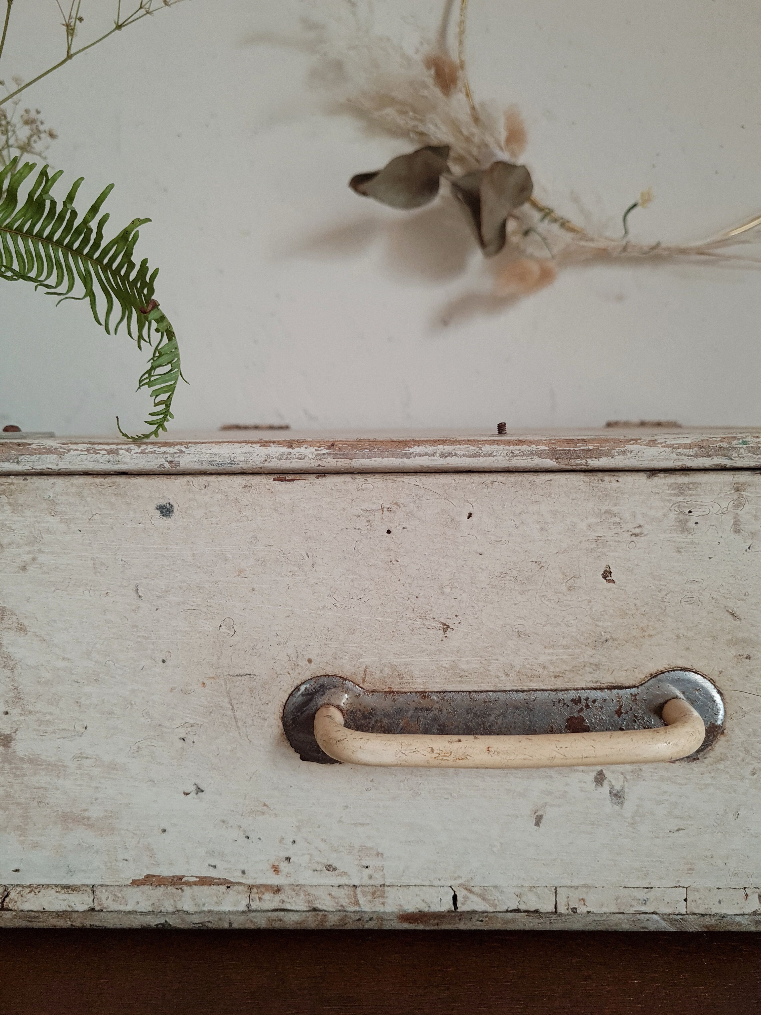 Old wooden box patinated white