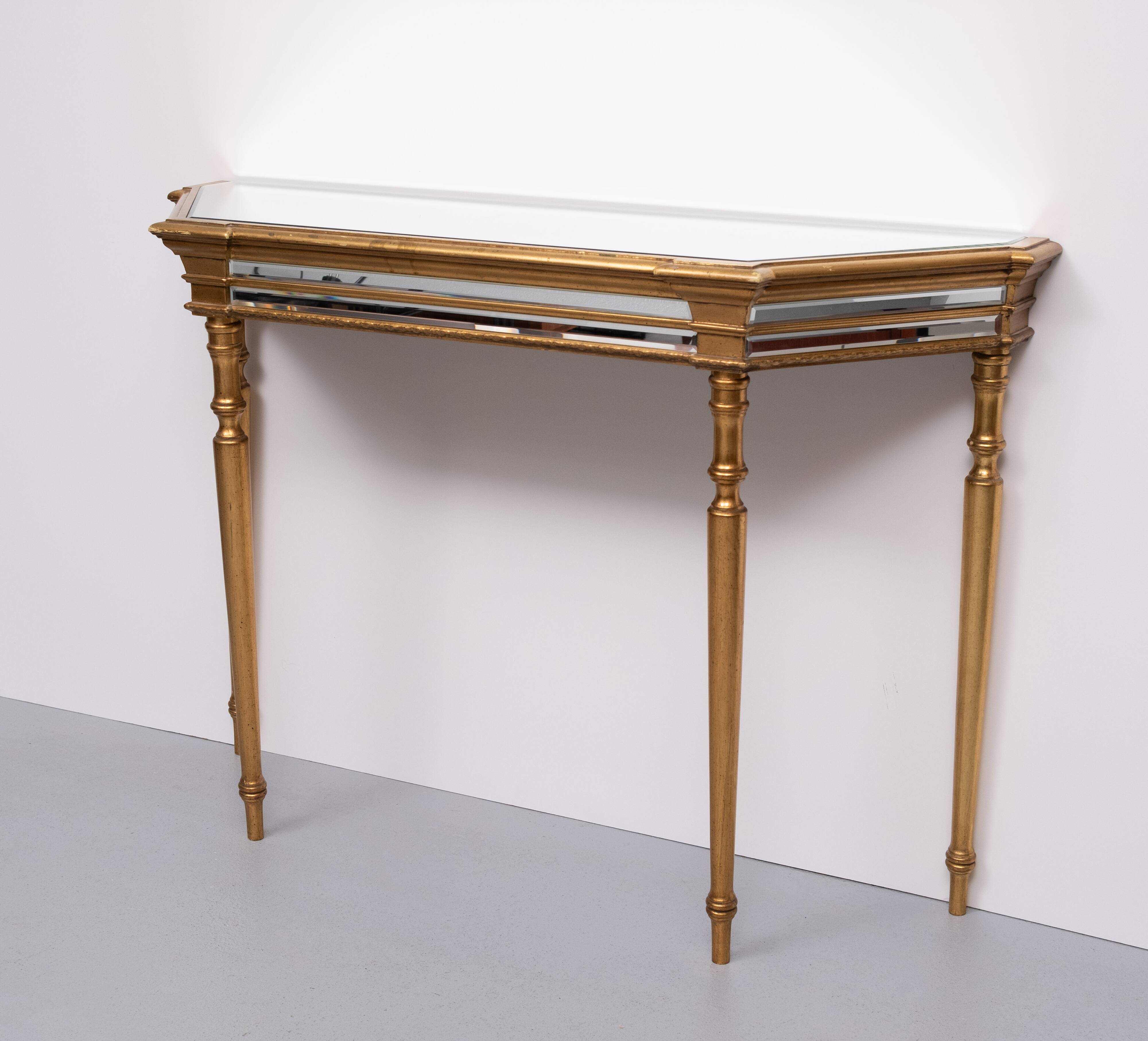 De Knudt Mirror Console Table Hollywood Regency Belgian 1970s
