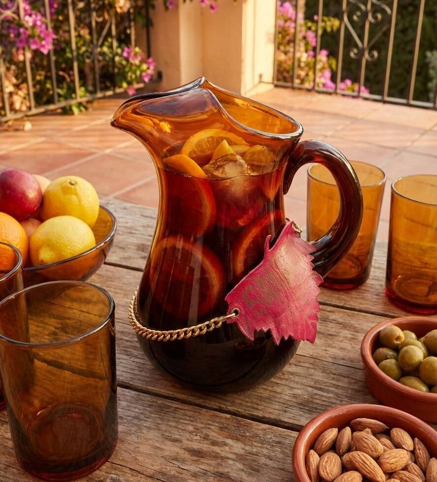 Carafe à Sangria Vintage Espagnole - Pichet en Verre Ambré Rétro