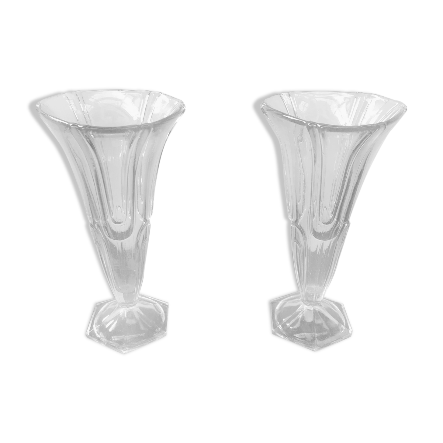 Pair of old art deco style vintage molded glass vases
