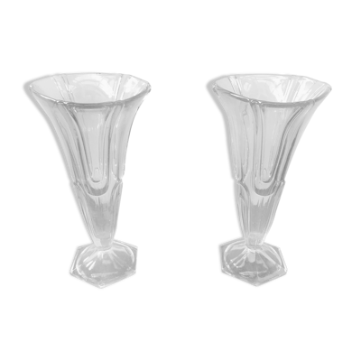 Paire de vases ancien style art déco verre moulé vintage