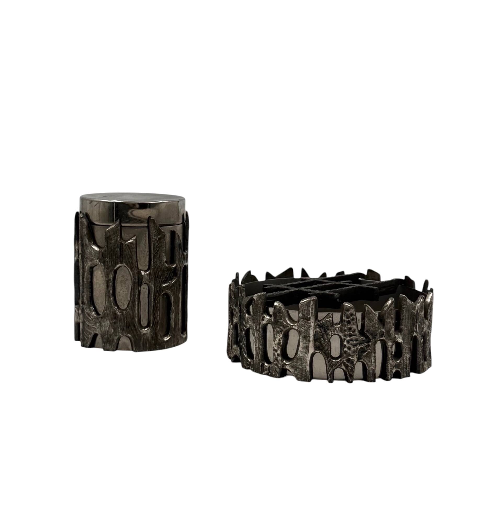 Brutalist top smoking set, ashtray and cigars box, Morbelli Italy 1970