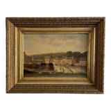 Oil on canvas by F. Lemoine the port of Nantes late 19th century stucco frame