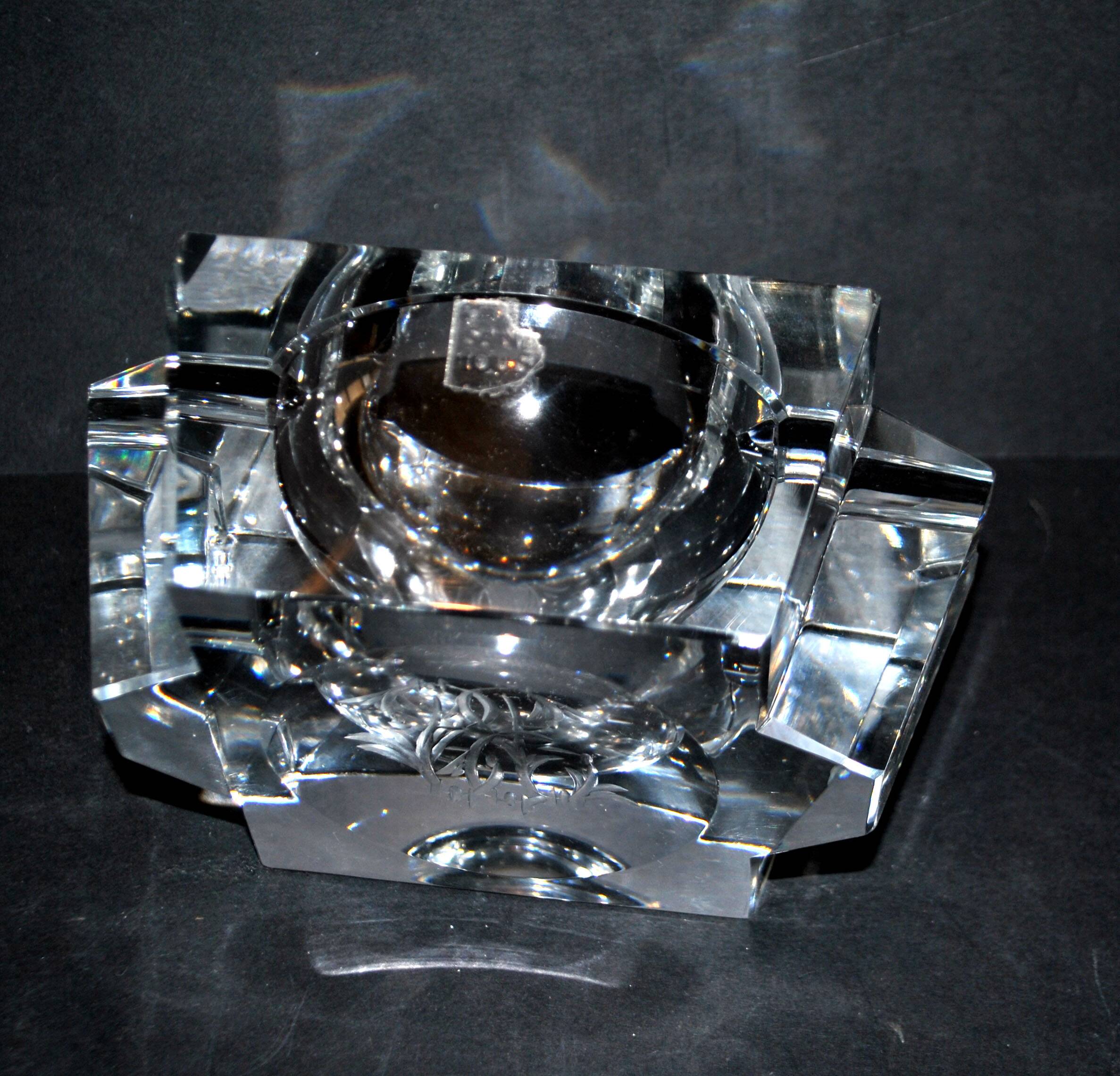 Saint-Louis DESIGN Modernist Crystal Ashtray with Label