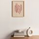 Abstract painting on framed paper signed Eawy dark red colour.