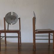 Brutalist 6 chairs and dining table in teak and patinated steel, 1960s