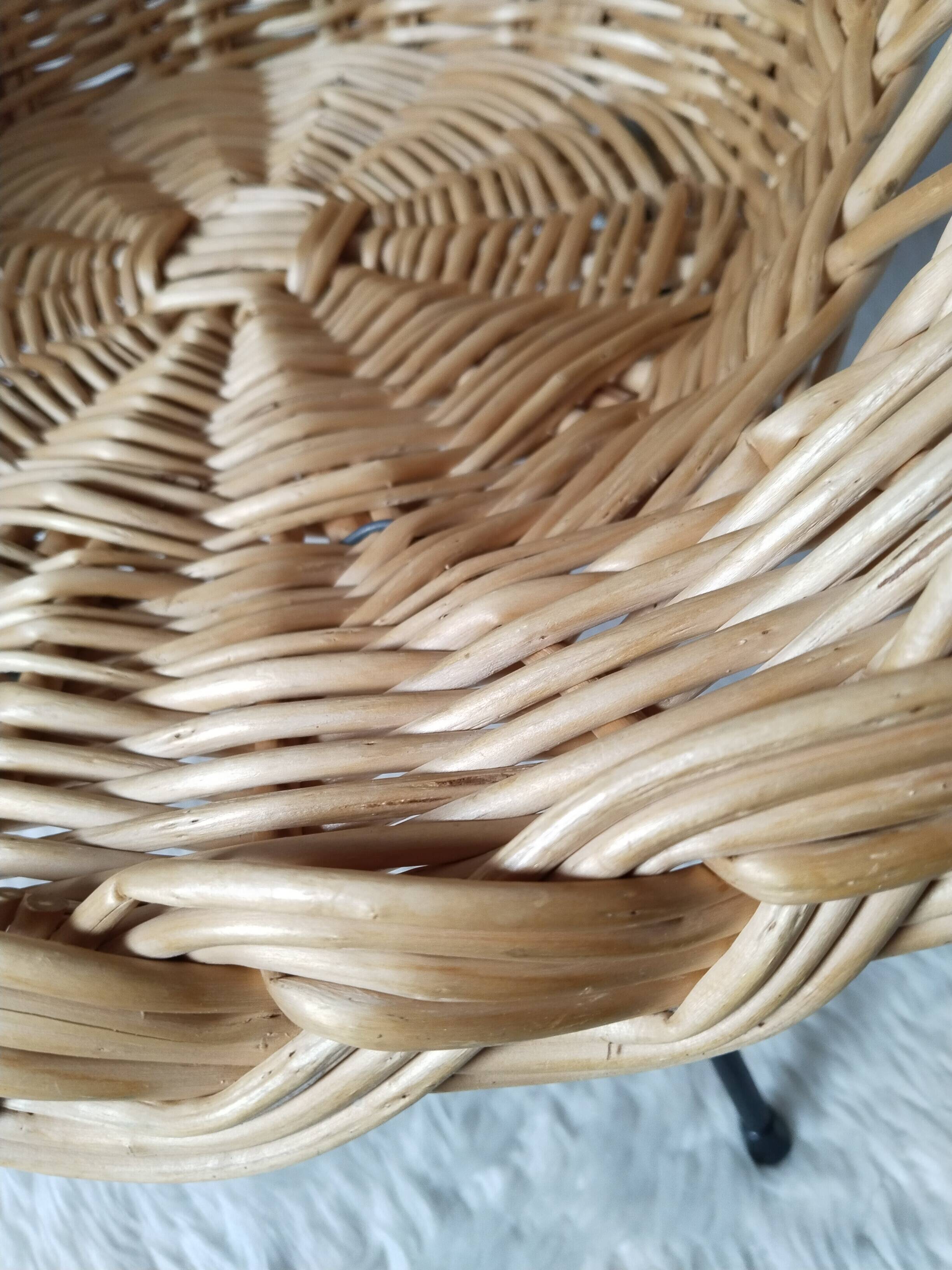 Children's rattan basket armchair, metal compass legs