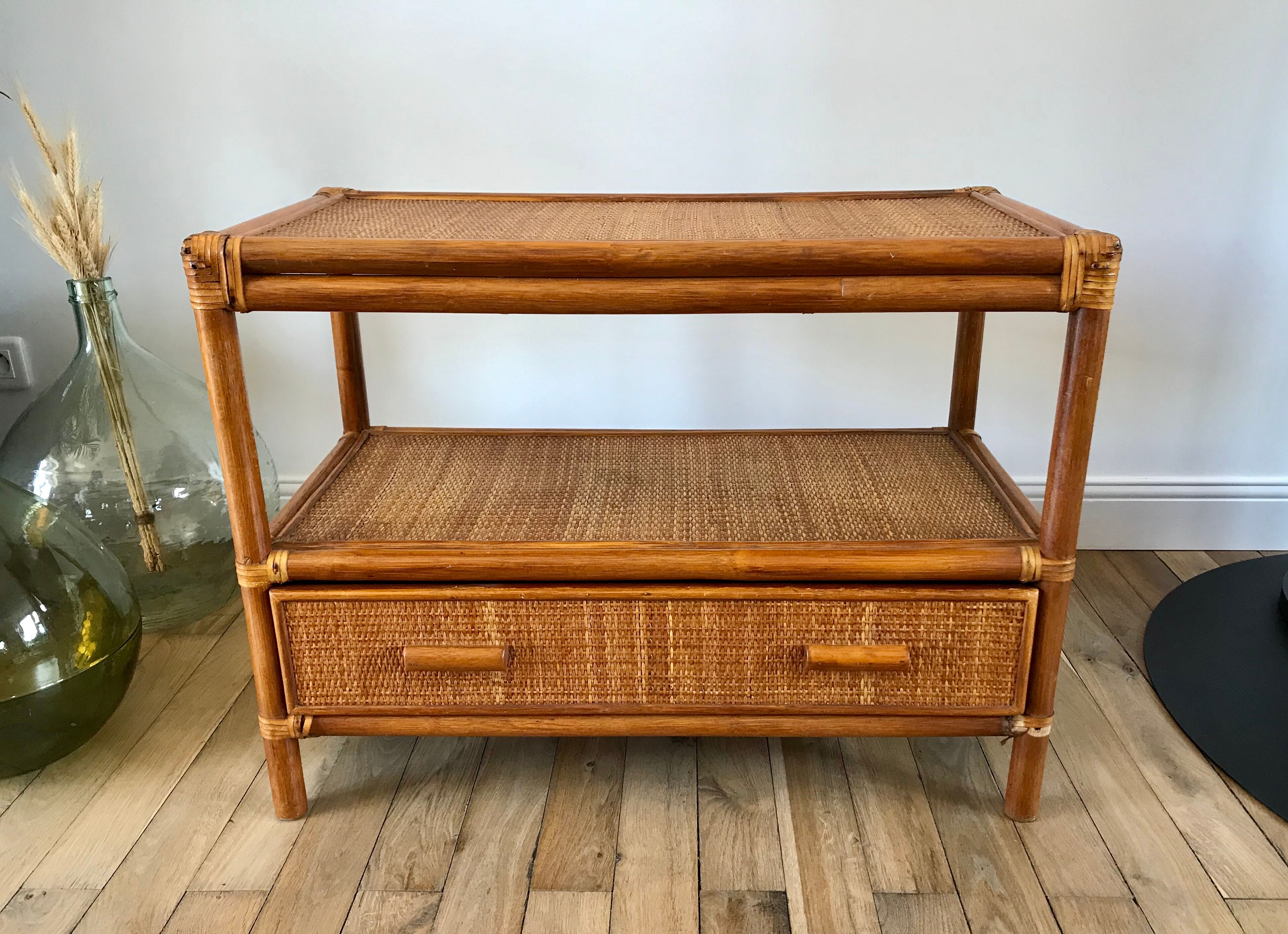 Rattan coffee table and cannage 60s