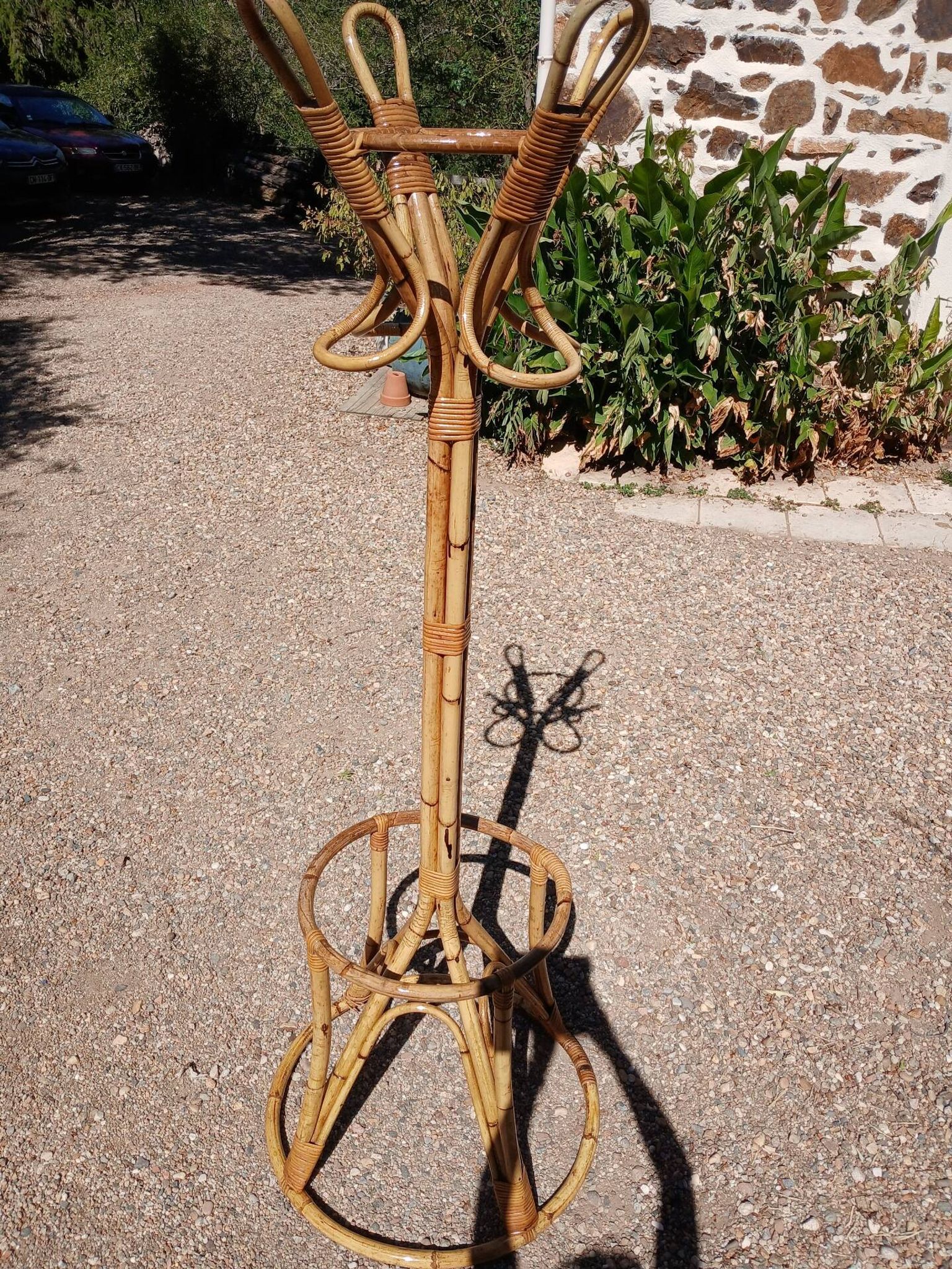 Vintage coat rack in bamboo and rattan