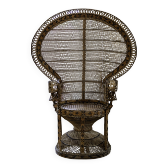 Iconic woven wicker armchair known as Emmanuelle, Peacock style, circa 1970