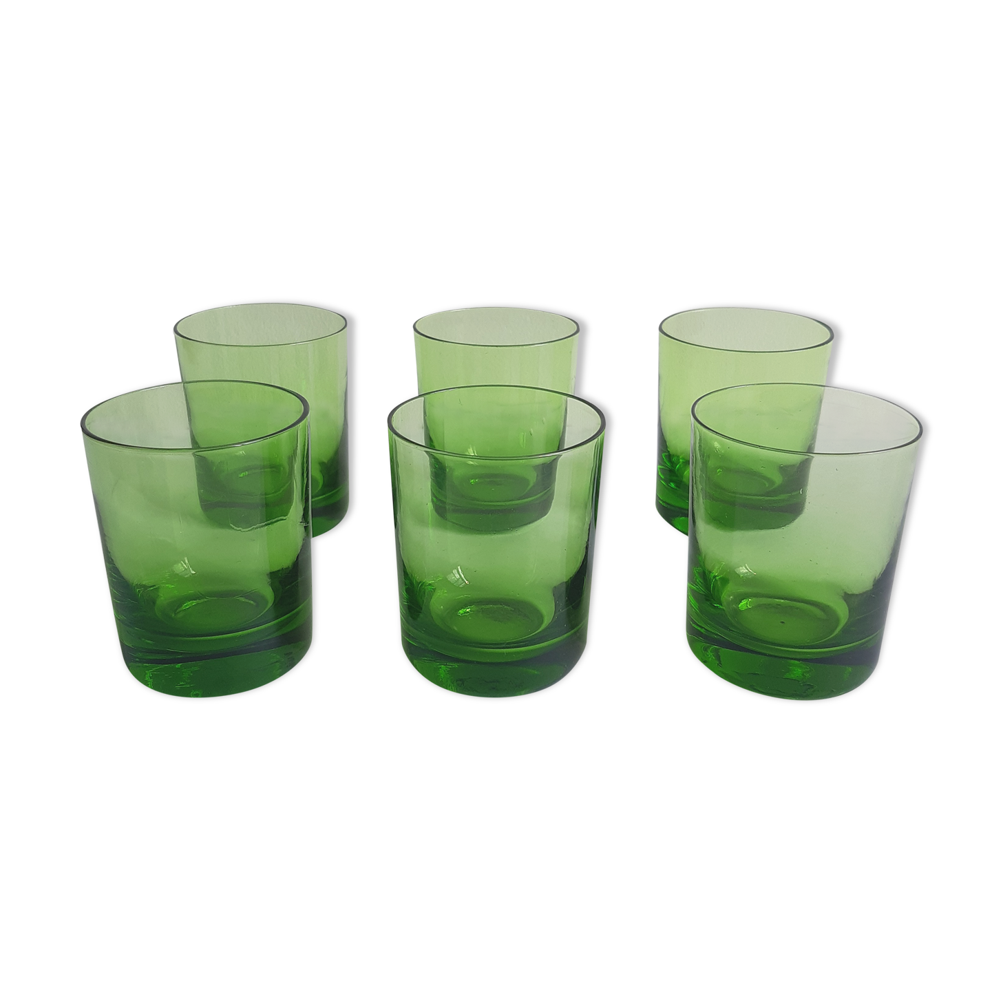 Set of 6 green vintage liqueur glasses