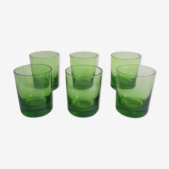Set of 6 green vintage liqueur glasses