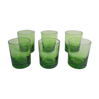 Set of 6 green vintage liqueur glasses