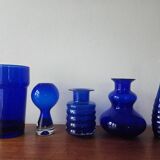 Set of five mid-century cobalt glass vases, Harzkristall, Marita Voigt, 1970