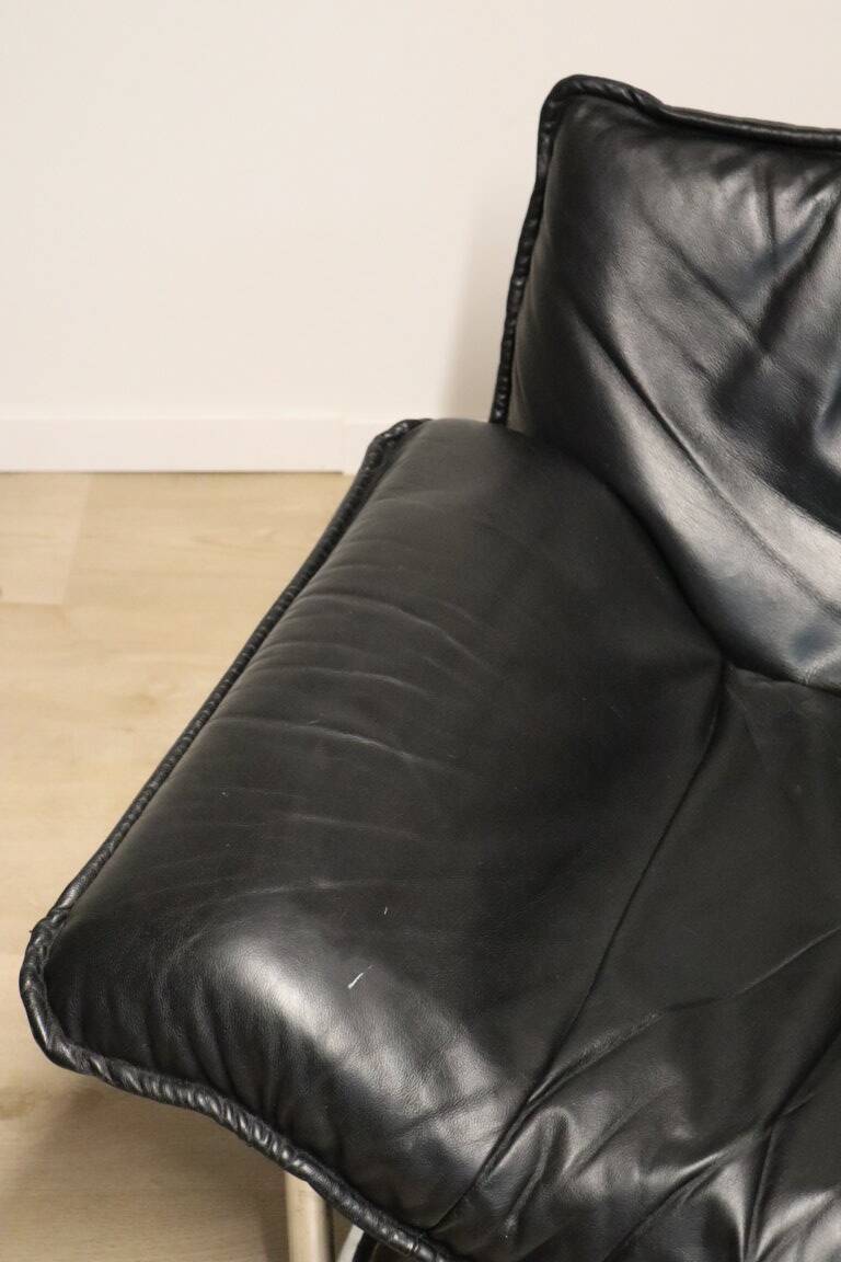 Vintage armchair by Johan Bertil Häggström for Ikéa in leather and chrome metal, 1970s