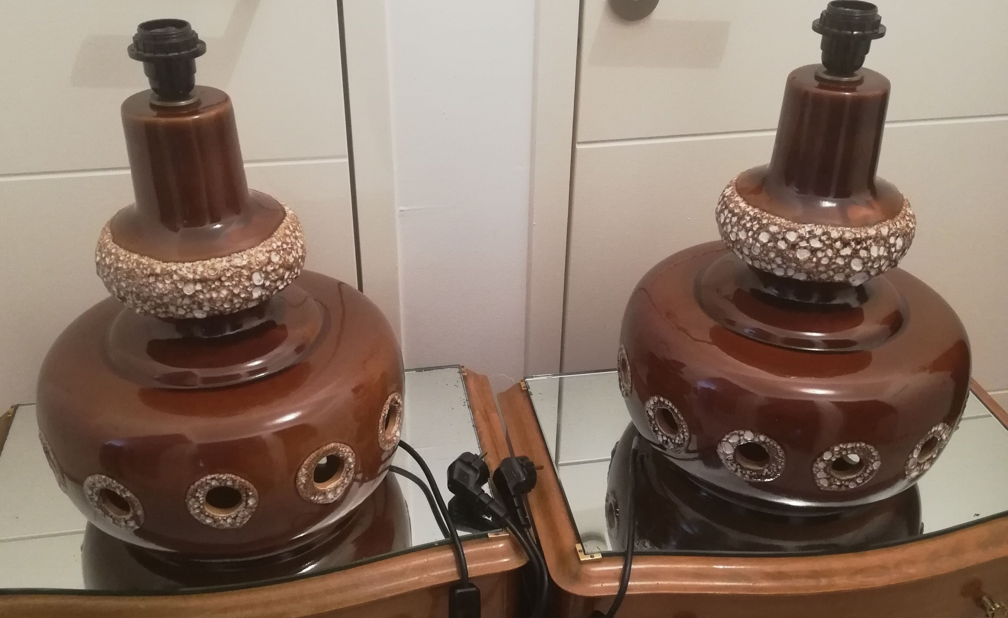 Pair of vintage ceramic lamps with double lighting