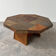 Large vintage slate mosaic coffee table, oak pedestal base, brutalist octagonal