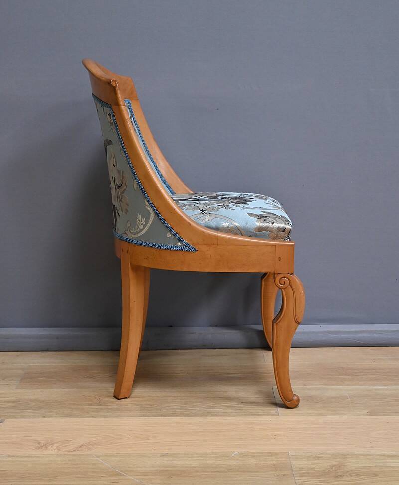 Gondola Chair in Cherry and Speckled Maple, Charles X Style – Mid-20th Century