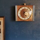 Vintage formica clock rectangular silent wall clock "Hermle gilded wood"