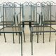 Series of 5 armchairs, openwork metal garden chairs, 60s/70s, stackable