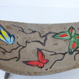 Fruit bowl tripod 1950 ceramic of vallauris in decoration of butterflies years 50 / 60 vintage