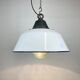 White Enamel and Cast Iron Industrial Pendant Light with Glass Cover, 1960s
