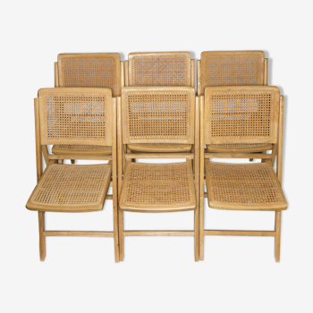 Lot de 6 chaises pliantes cannées bois