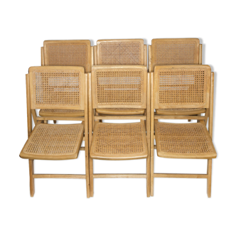 Lot de 6 chaises pliantes cannées bois
