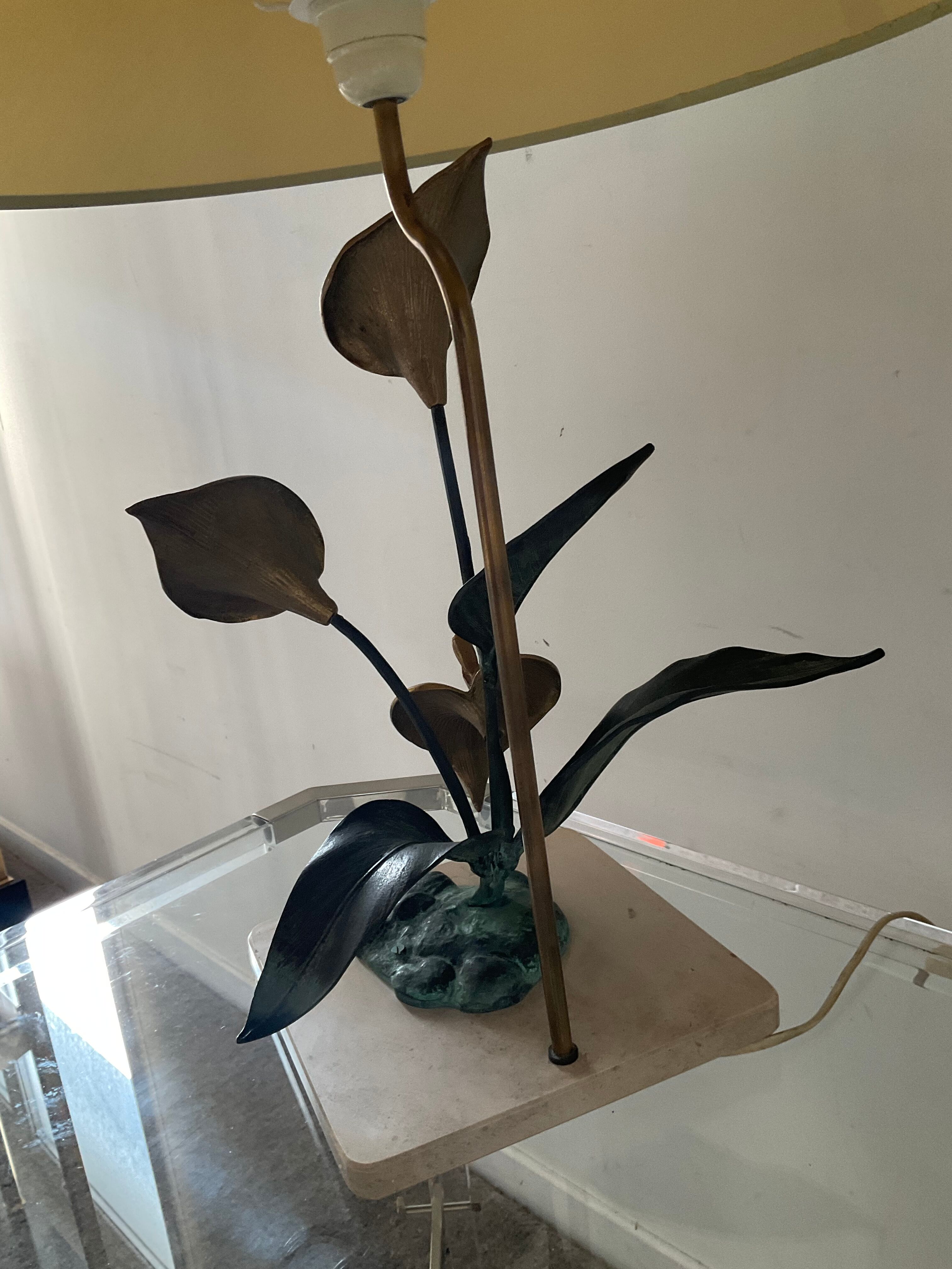Vintage lamp in travertine and bronze 70s