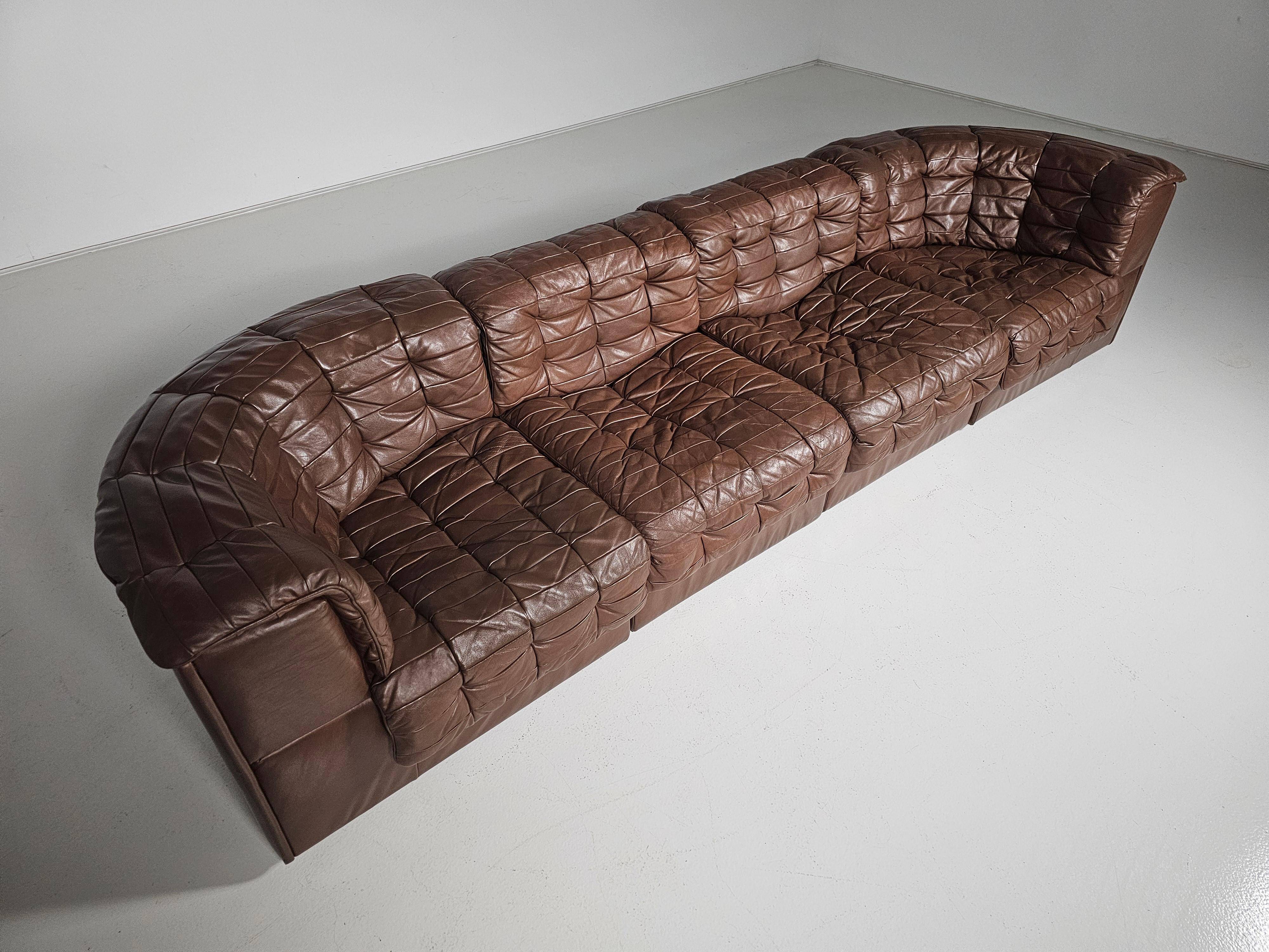 De Sede DS-11 modular sofa in original brown leather, 1970s.