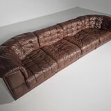 De Sede DS-11 modular sofa in original brown leather, 1970s.
