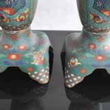 Pair of vases in cloisonné bird early twentieth