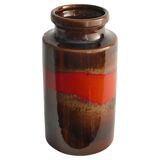 Mid-century Modern Fat Lava Red and Brown Stoneware Vase by Scheurich, W Germany