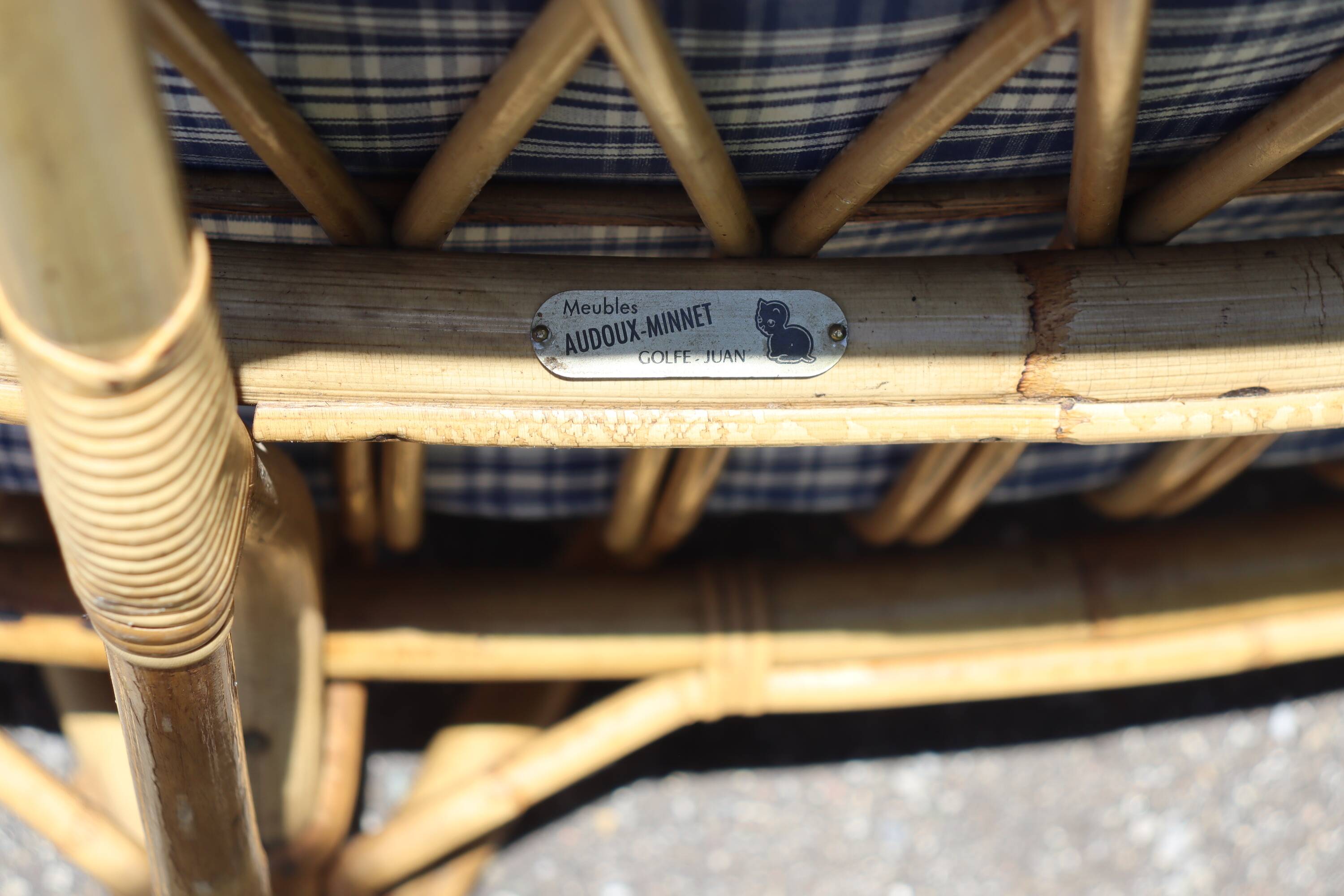 Vintage rattan sofa by Audoux Minet