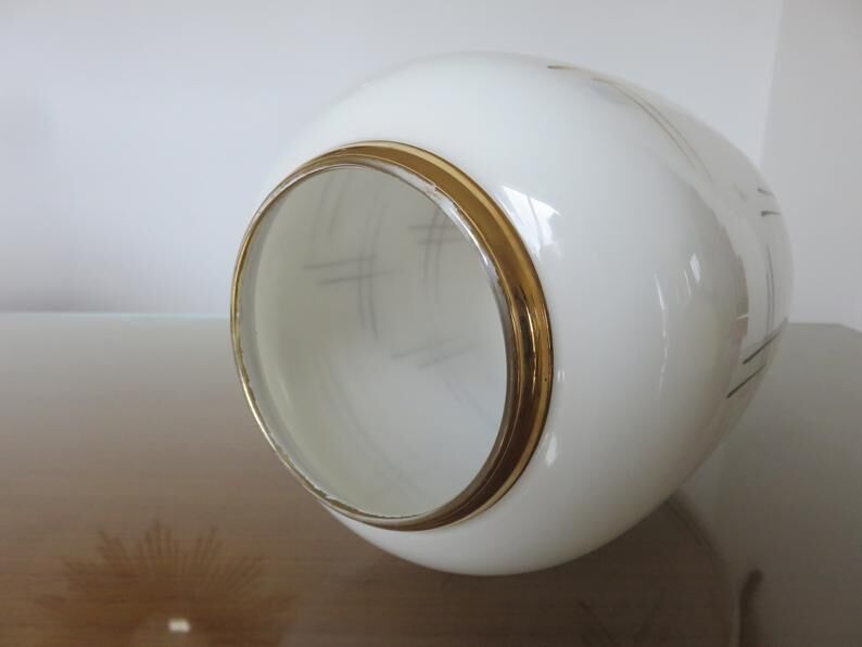 Hanging opaline white gold geometric patterns 60s 70s