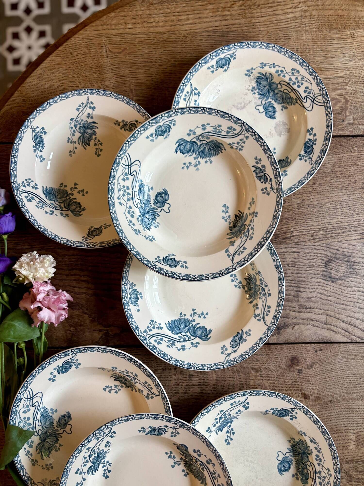 Set of 8 antique deep plates in ironstone, Royat from Sarreguemines.