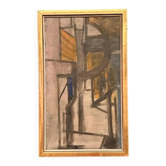 Huile sur toile originale danoise – “Gul Figurkomposition” par P. Primdahl – Signée – Datée de 1958 – Vintage et encadrée – 43 × 27 cm (16,9" × 10,6")