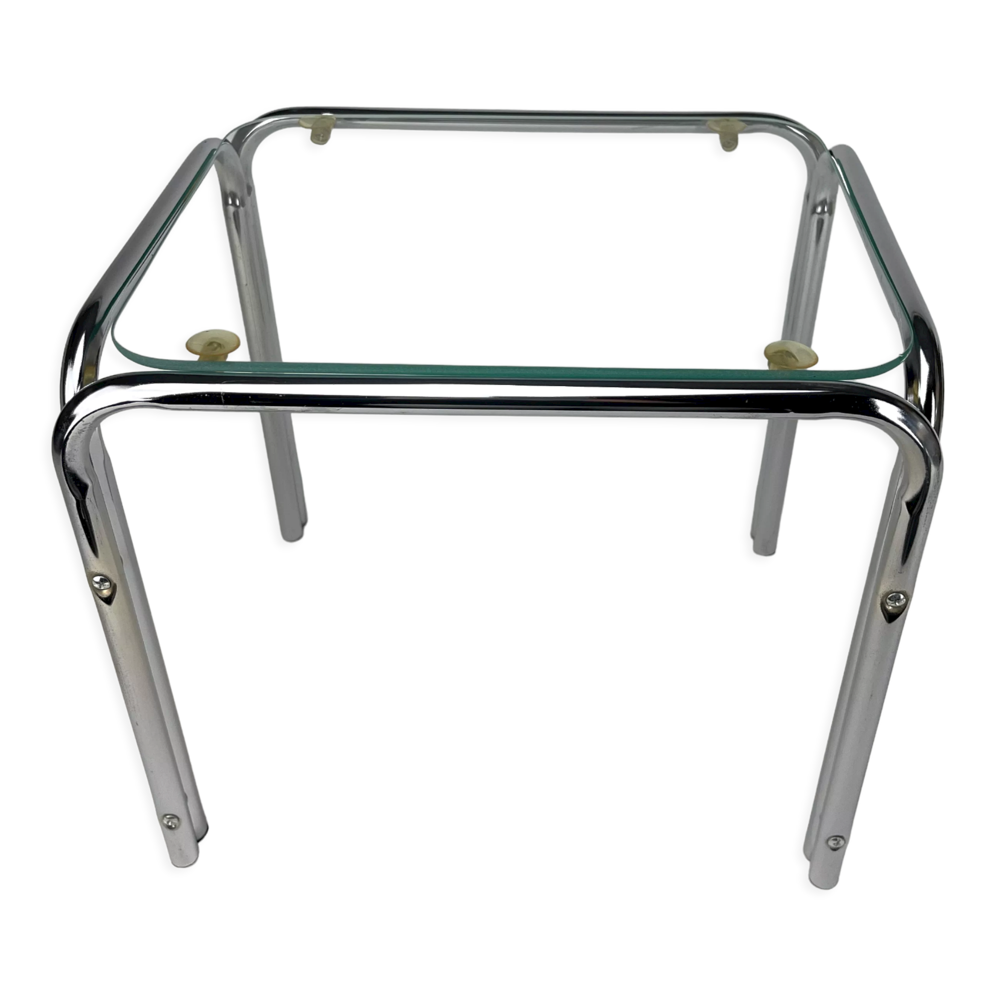 Small side table chrome metal and glass 70s